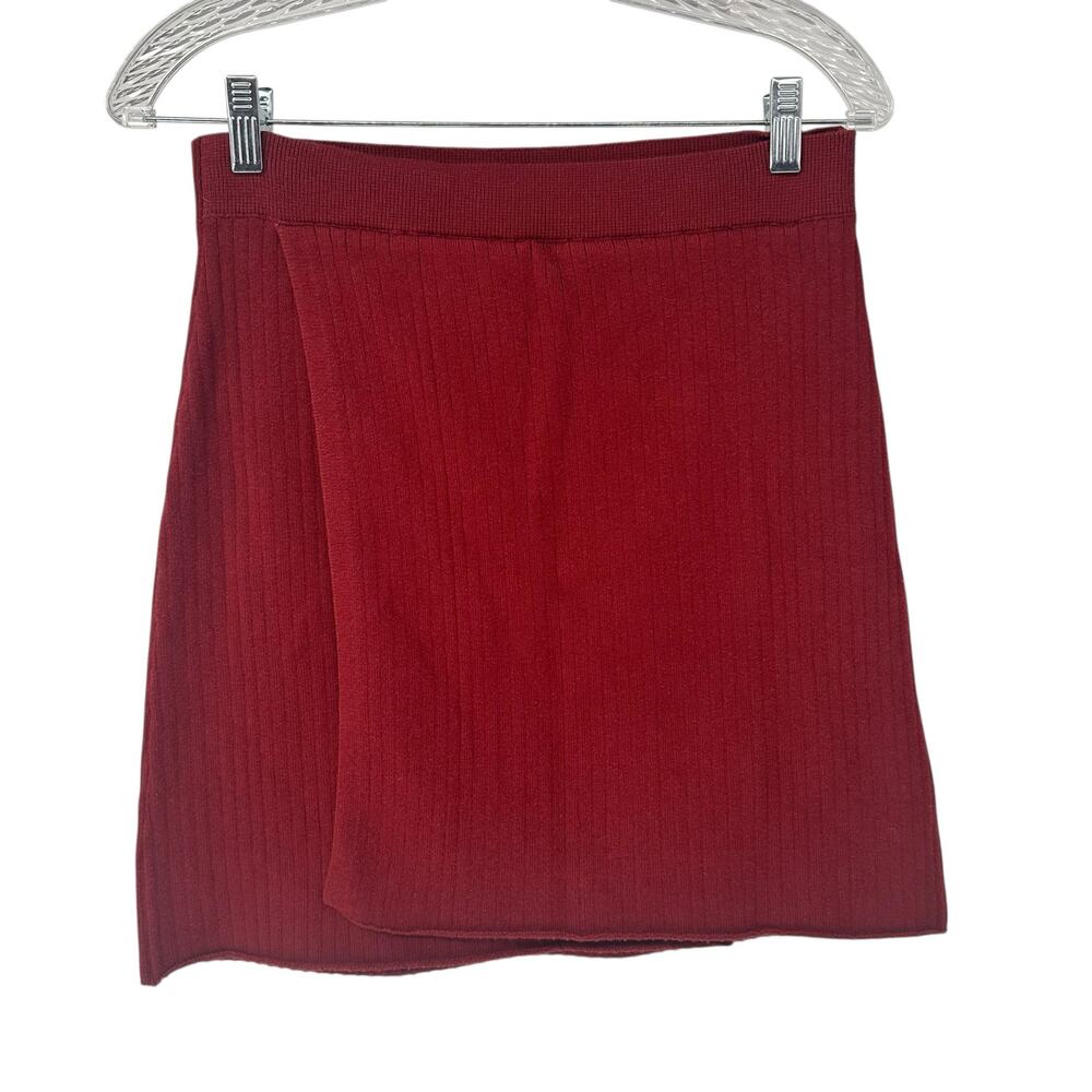 Free People Brick Red Rib Knit Wrap Sweater Skirt Sz Large